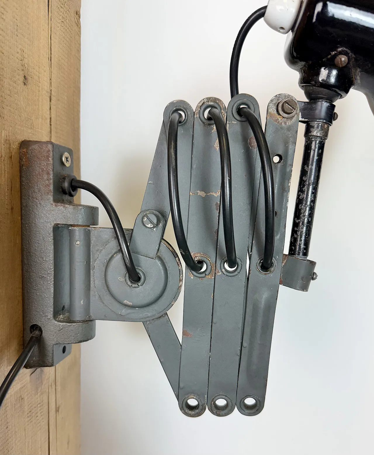 Industrial Black Enamel Scissor Wall Lamp, 1950s 15