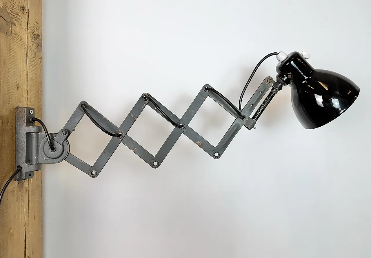 Industrial Black Enamel Scissor Wall Lamp, 1950s 16