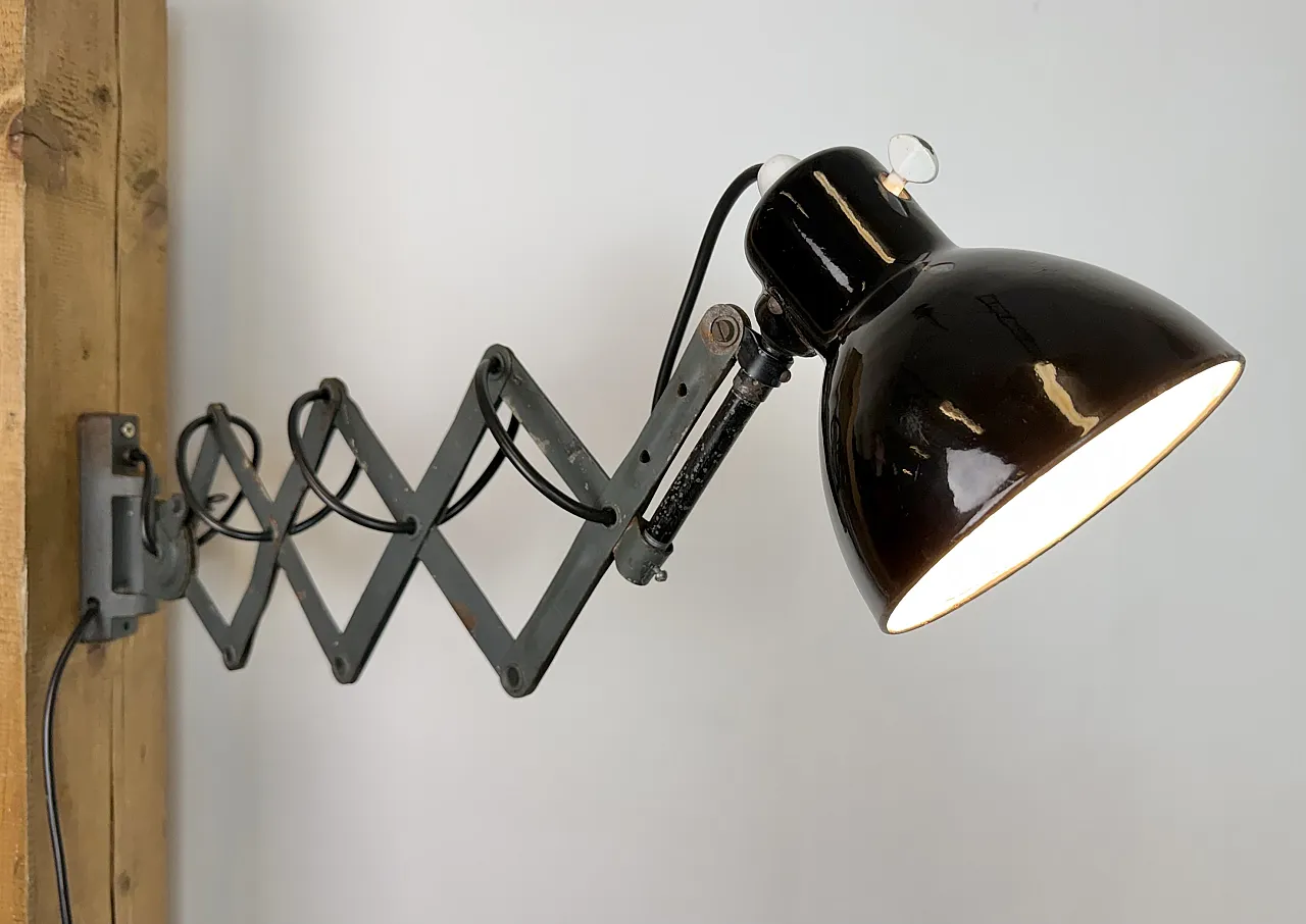 Industrial Black Enamel Scissor Wall Lamp, 1950s 20