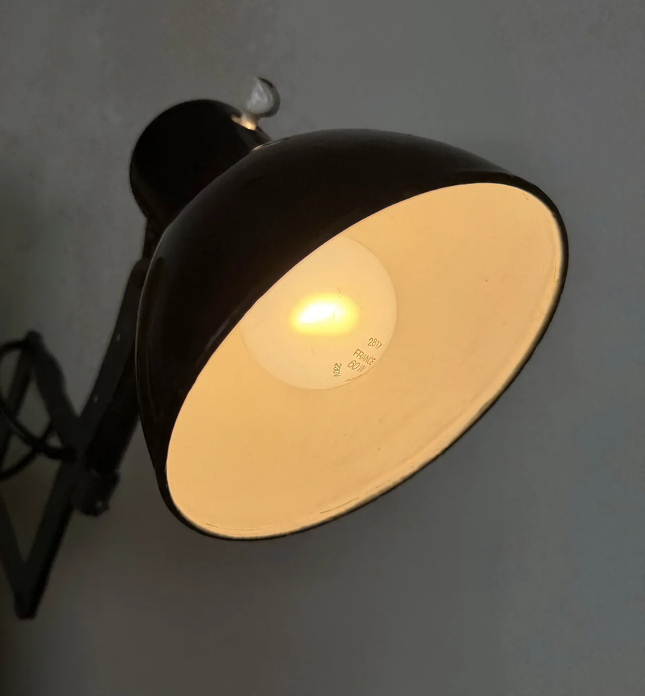 Industrial Black Enamel Scissor Wall Lamp, 1950s 21