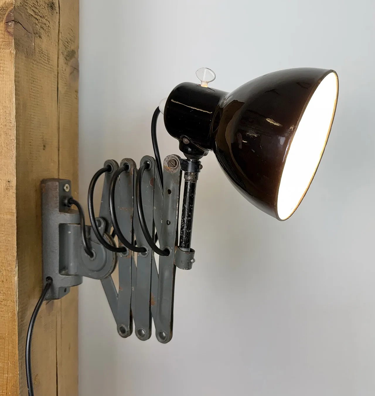 Industrial Black Enamel Scissor Wall Lamp, 1950s 22