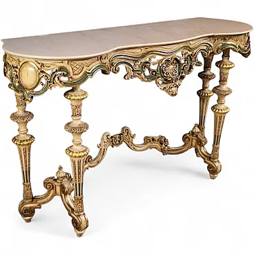 Italian lacquered and gilded console in 20th century eclectic style