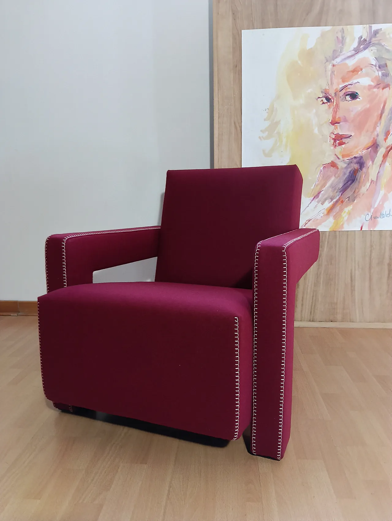 Poltrona Utrecht 637 in lana bordeaux di Cassina, anni 2000 65