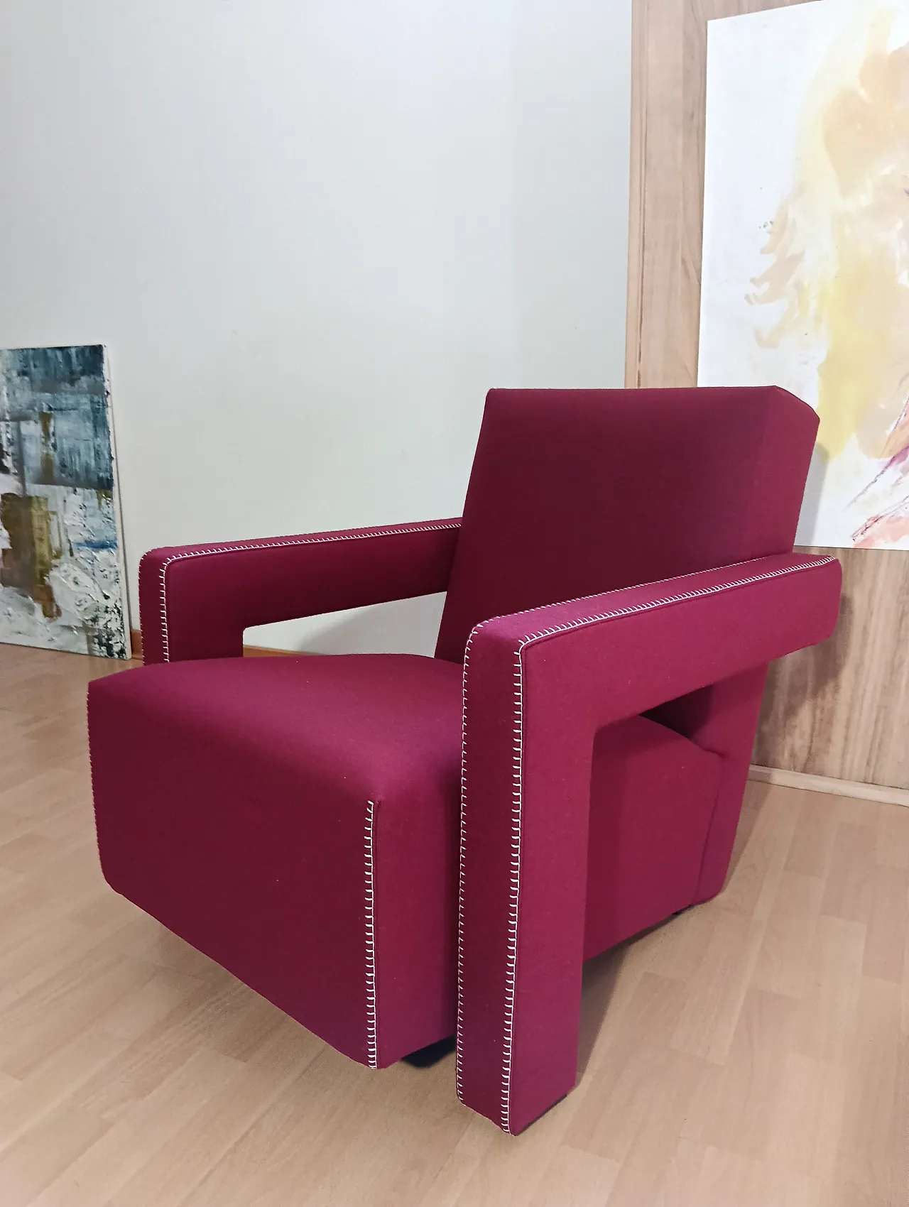 Poltrona Utrecht 637 in lana bordeaux di Cassina, anni 2000 66