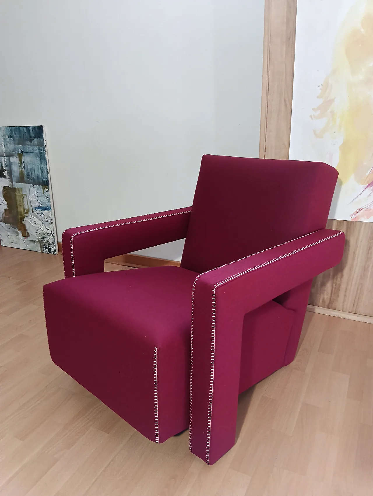 Poltrona Utrecht 637 in lana bordeaux di Cassina, anni 2000 67