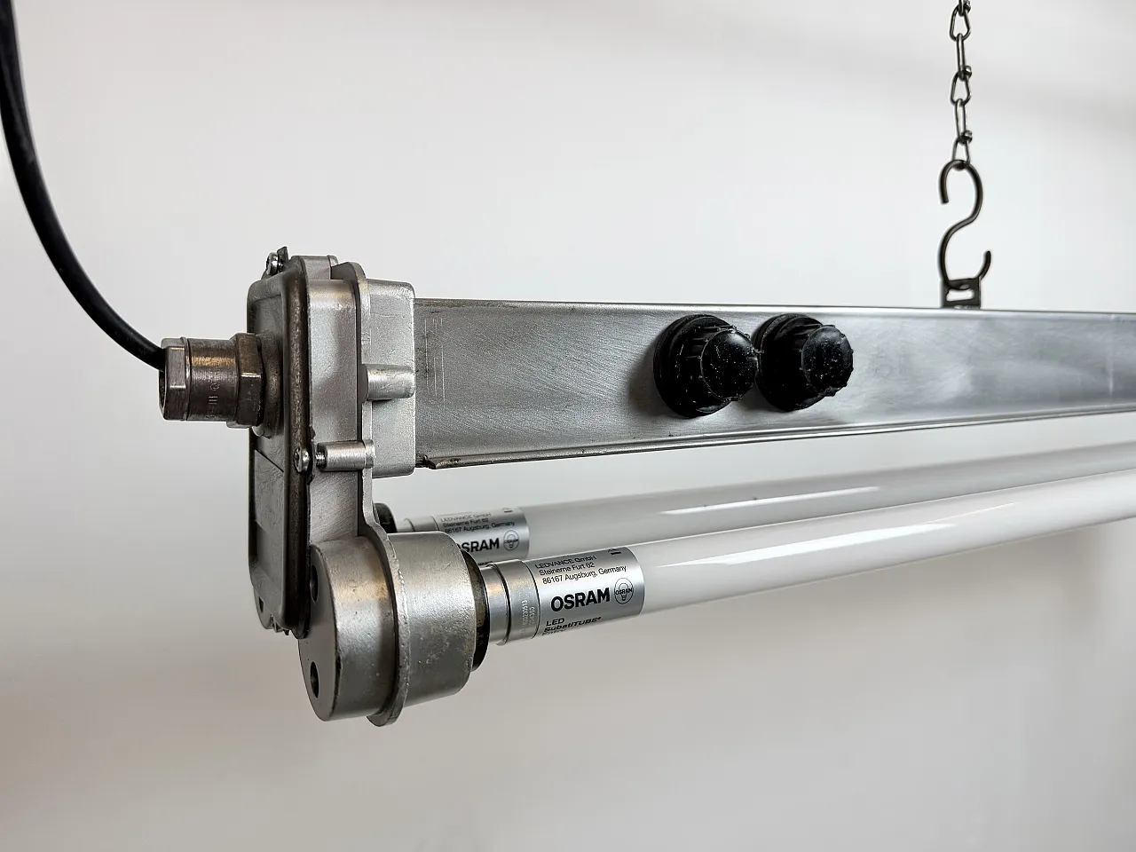 Industrial Polished Hanging Tube Light, 1970s 4