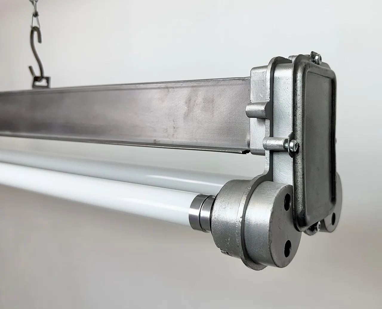 Industrial Polished Hanging Tube Light, 1970s 6