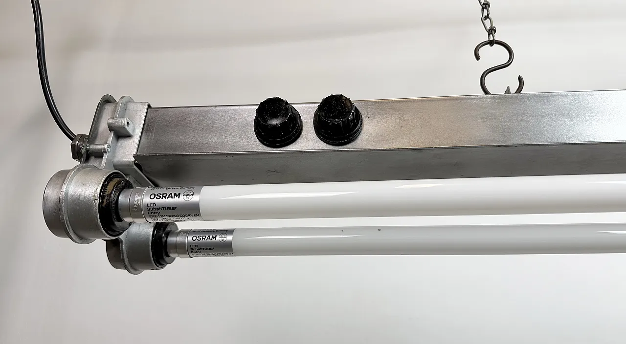 Industrial Polished Hanging Tube Light, 1970s 8