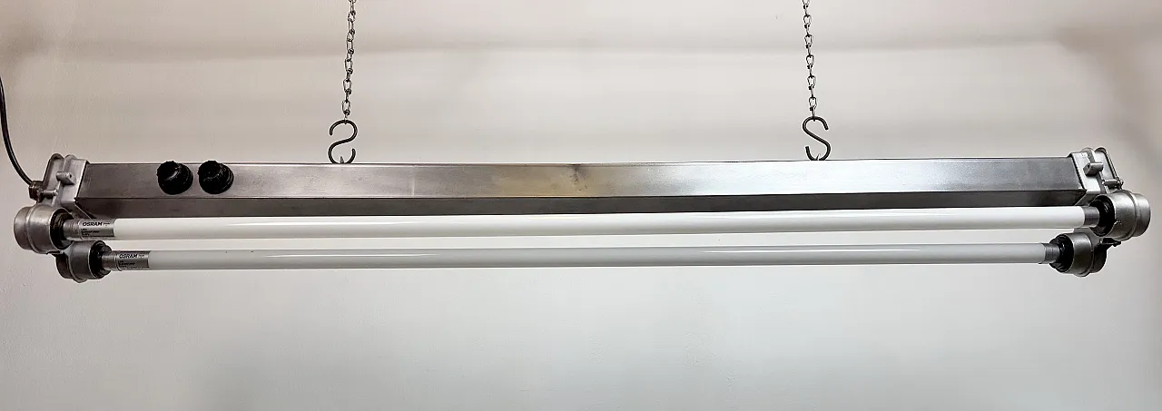 Industrial Polished Hanging Tube Light, 1970s 9