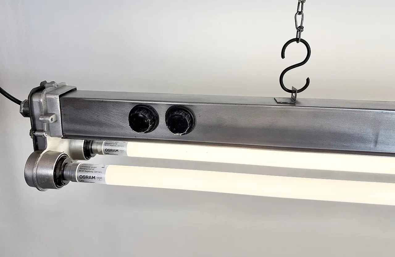 Industrial Polished Hanging Tube Light, 1970s 14