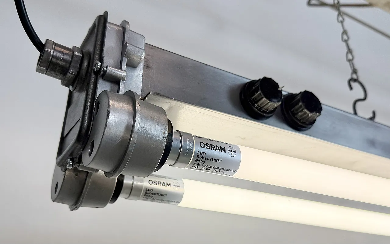 Industrial Polished Hanging Tube Light, 1970s 15