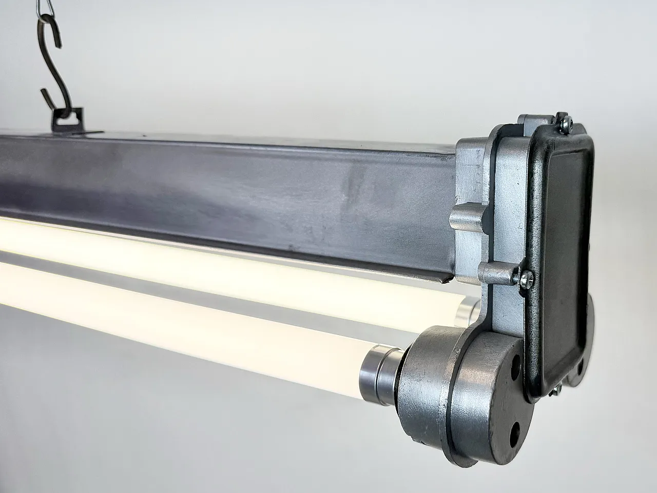Industrial Polished Hanging Tube Light, 1970s 17