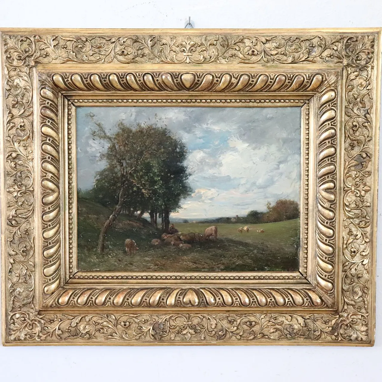 Landscape with flock and shepherd byBussolino, 19th century 3