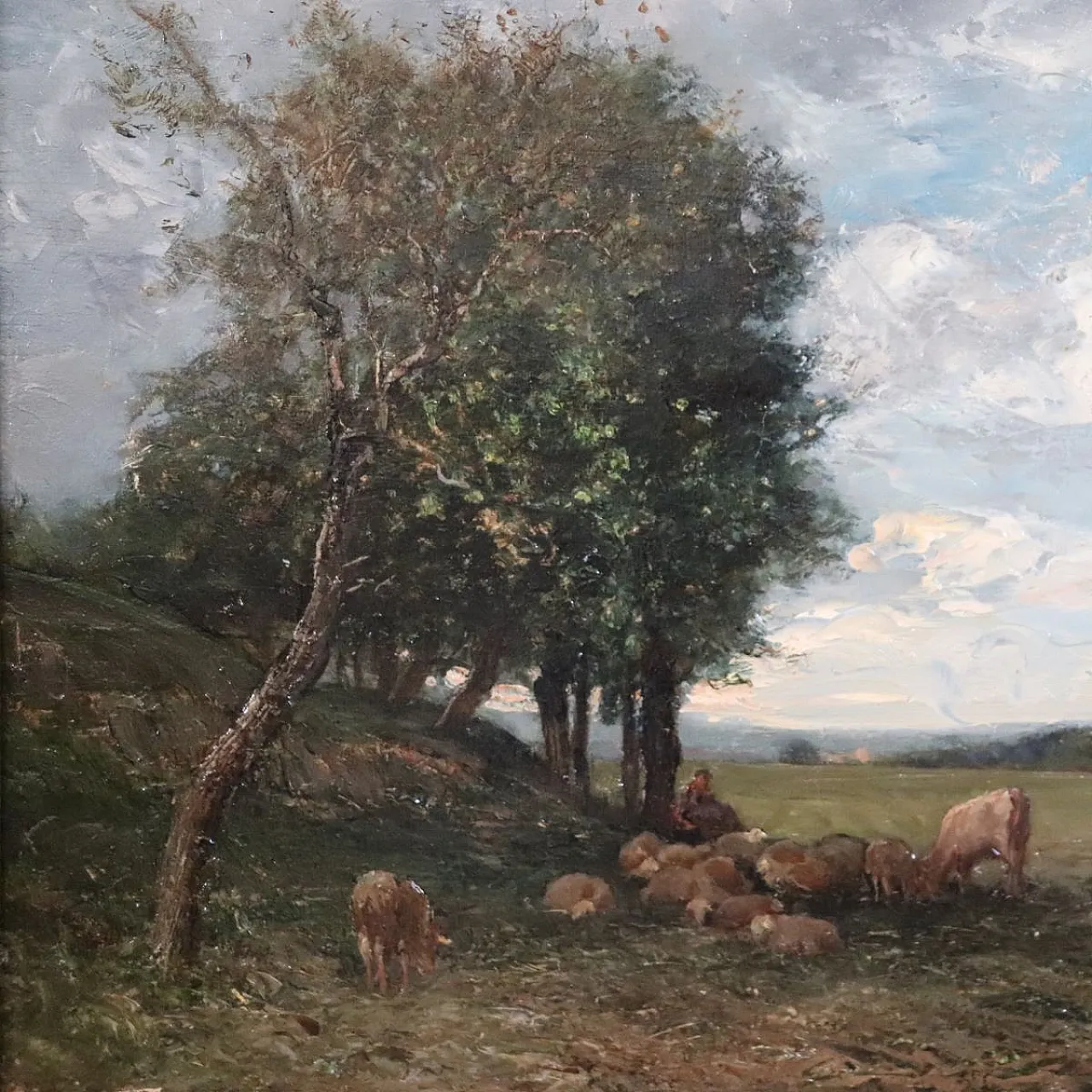 Landscape with flock and shepherd byBussolino, 19th century 4