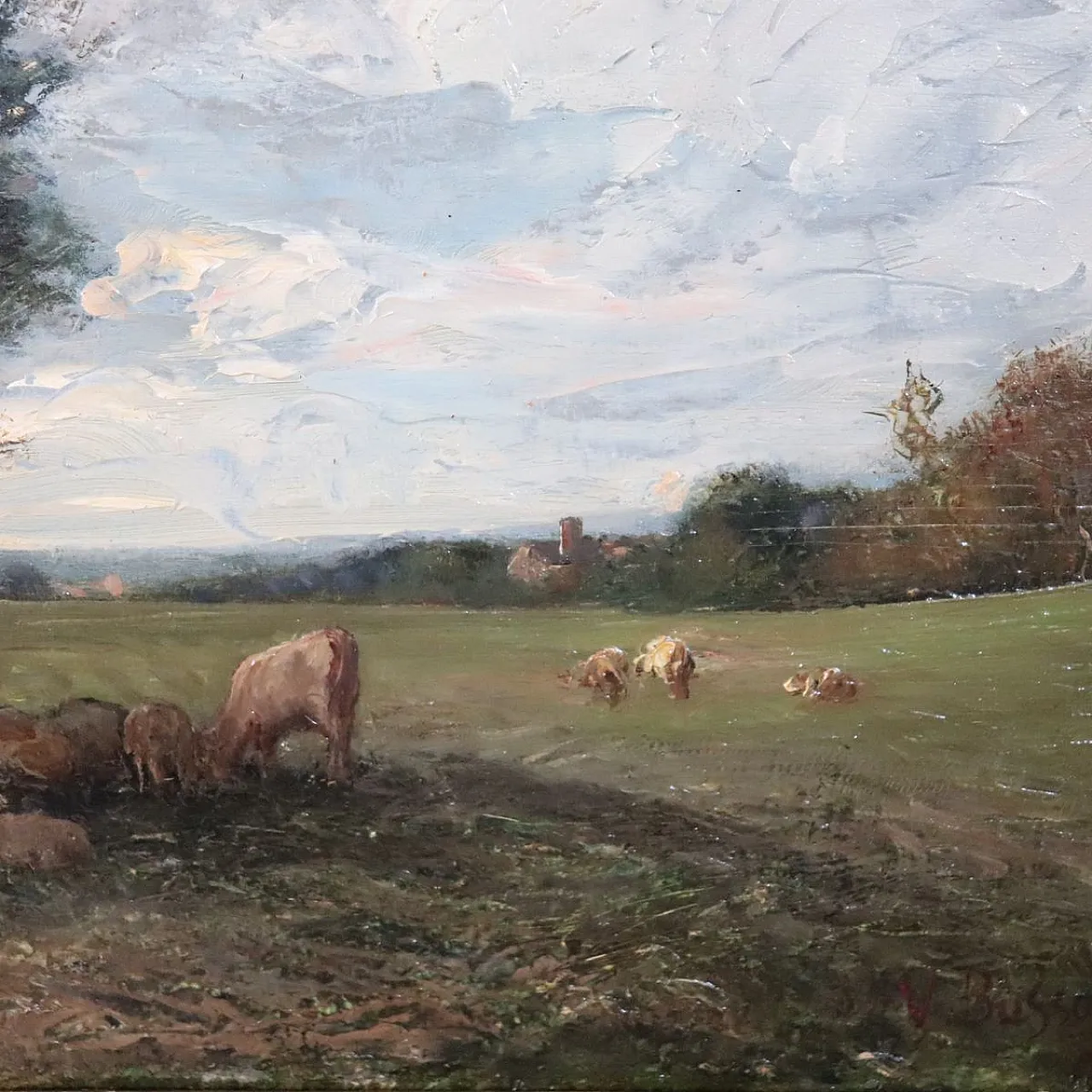 Landscape with flock and shepherd byBussolino, 19th century 7
