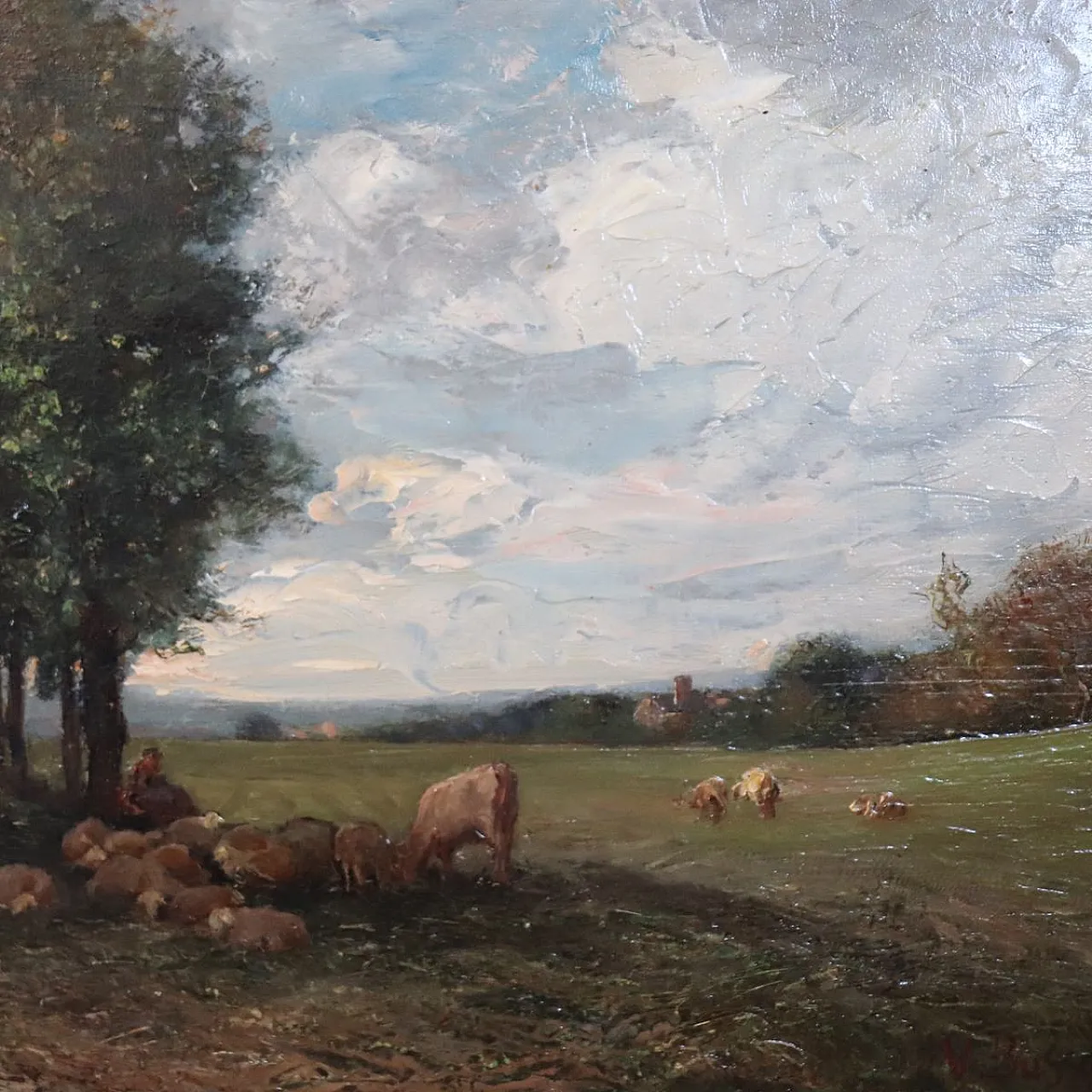 Landscape with flock and shepherd byBussolino, 19th century 8