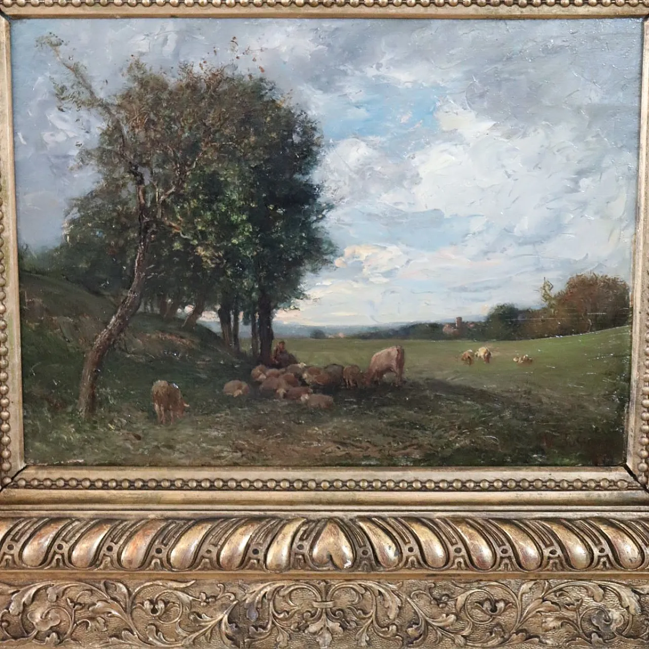 Landscape with flock and shepherd byBussolino, 19th century 10