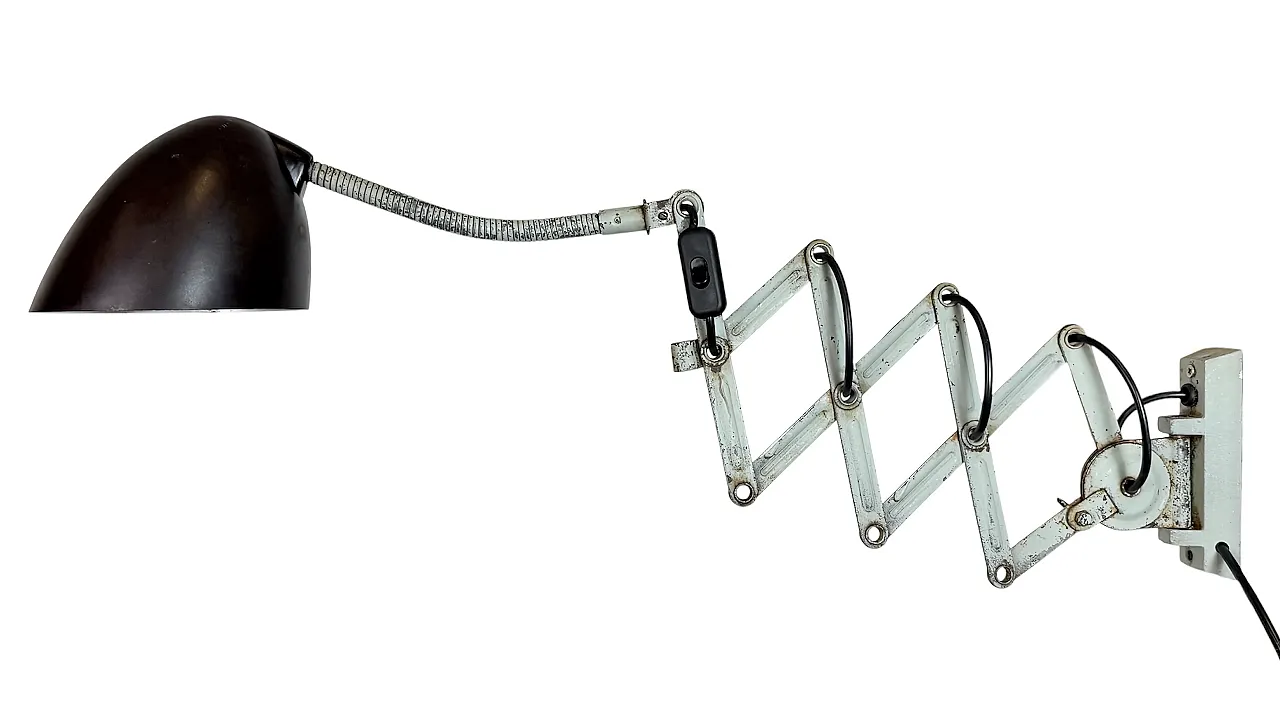 Green Industrial Scissor Wall Lamp from Elektroinstala, 1960s 1