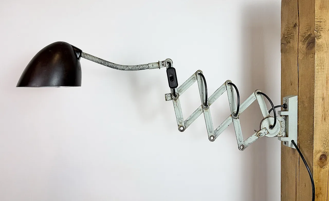 Green Industrial Scissor Wall Lamp from Elektroinstala, 1960s 2