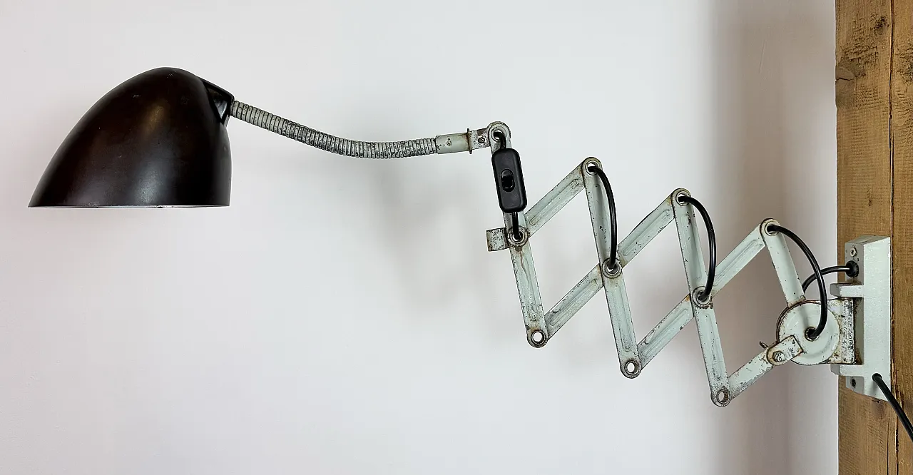 Green Industrial Scissor Wall Lamp from Elektroinstala, 1960s 3