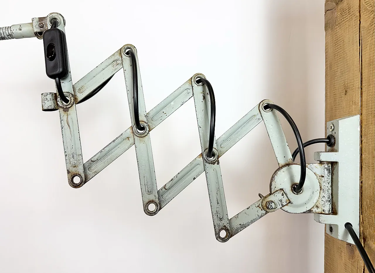 Green Industrial Scissor Wall Lamp from Elektroinstala, 1960s 5