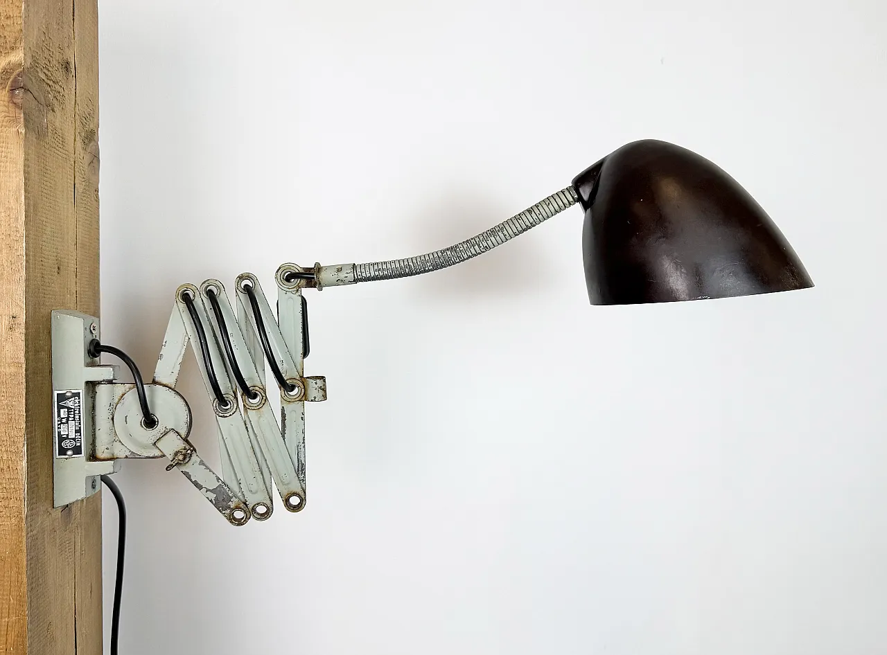 Green Industrial Scissor Wall Lamp from Elektroinstala, 1960s 11
