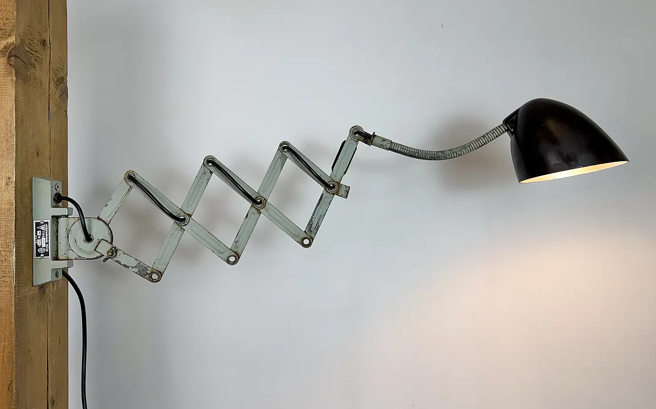 Green Industrial Scissor Wall Lamp from Elektroinstala, 1960s 16