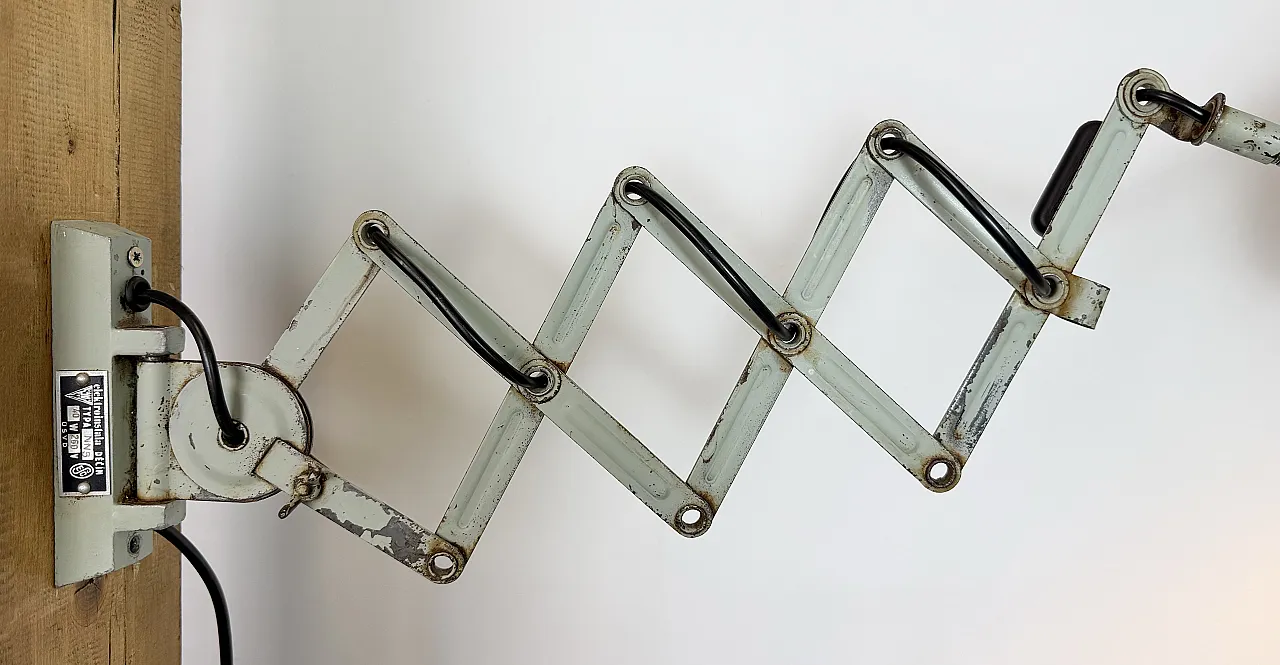 Green Industrial Scissor Wall Lamp from Elektroinstala, 1960s 17