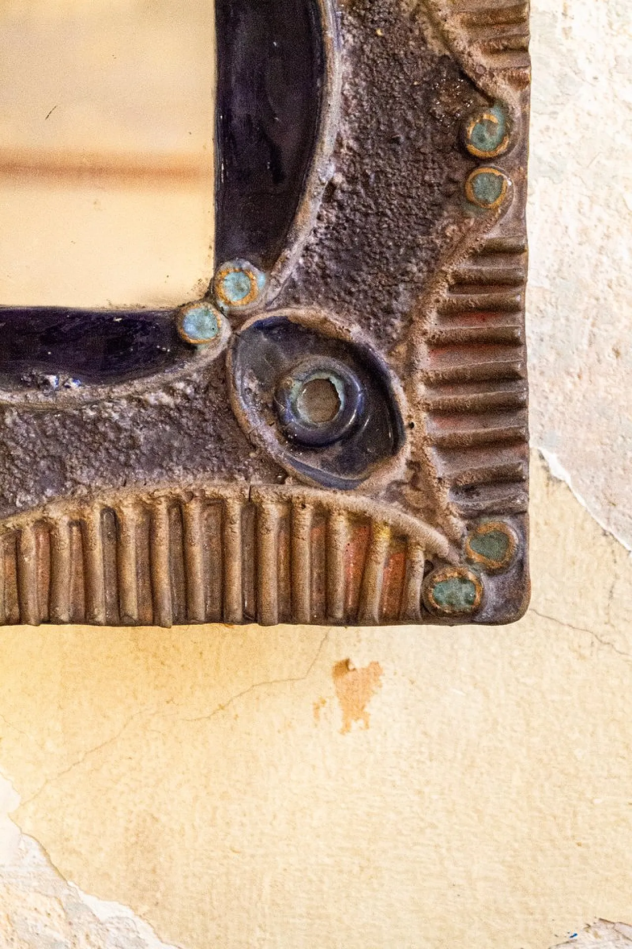 Specchio con cornice in ceramica, anni '50 3