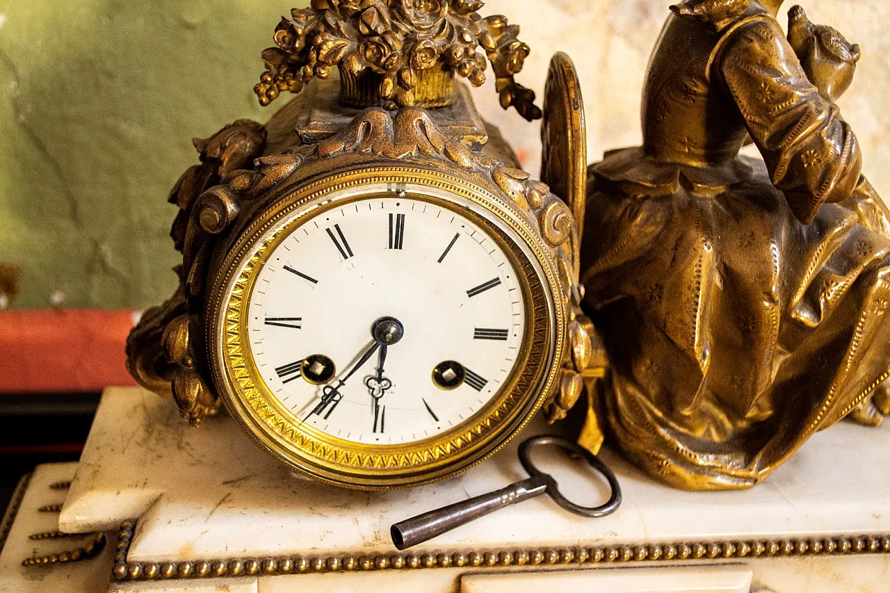 Mantel clock marble and bronze by T&Q Brevetes S.G.D.Q., 19th century 5
