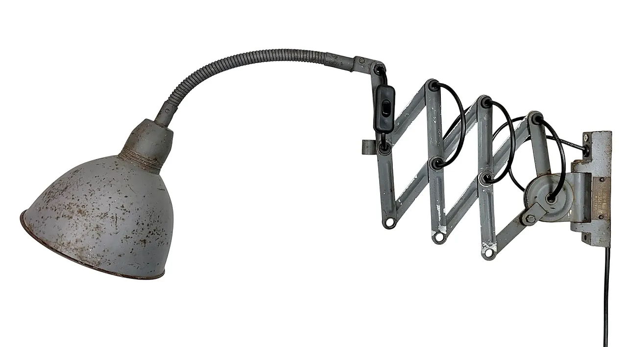 Grey Industrial Gooseneck Scissor Wall Lamp from Elektroinstala, 1960s 1