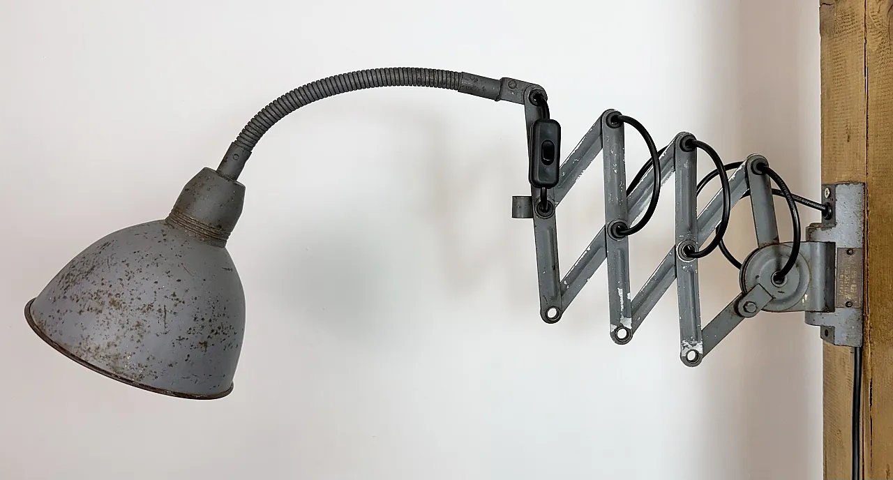 Grey Industrial Gooseneck Scissor Wall Lamp from Elektroinstala, 1960s 3