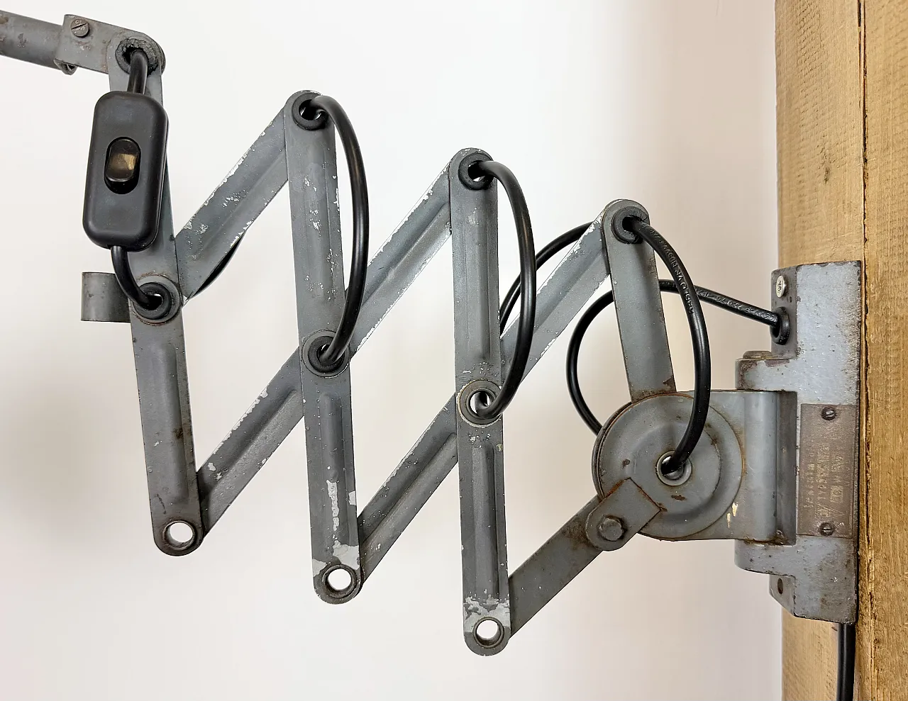 Grey Industrial Gooseneck Scissor Wall Lamp from Elektroinstala, 1960s 6