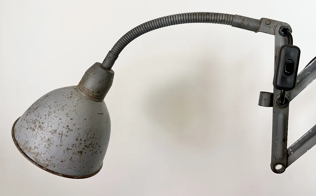Grey Industrial Gooseneck Scissor Wall Lamp from Elektroinstala, 1960s 7