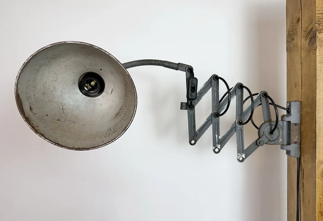 Grey Industrial Gooseneck Scissor Wall Lamp from Elektroinstala, 1960s 8