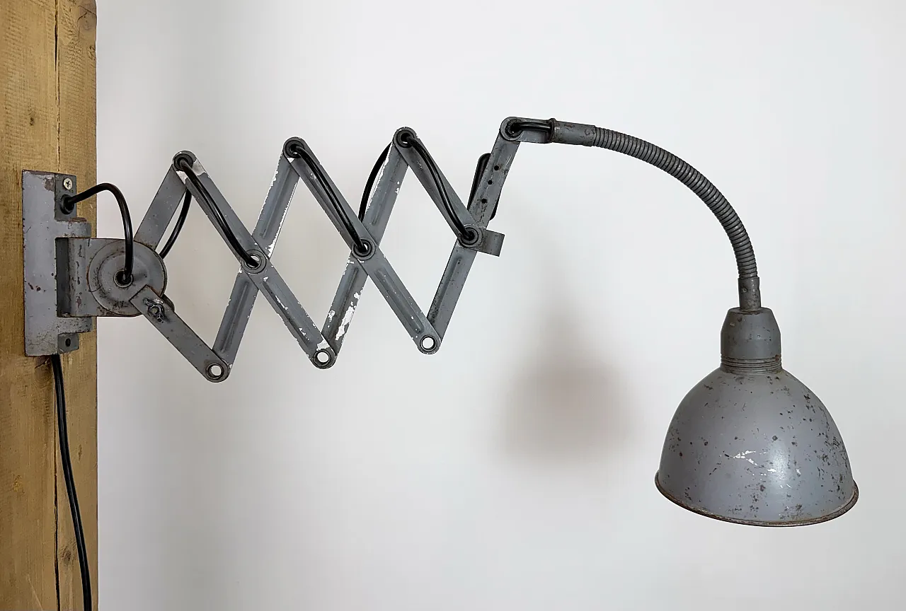 Grey Industrial Gooseneck Scissor Wall Lamp from Elektroinstala, 1960s 10