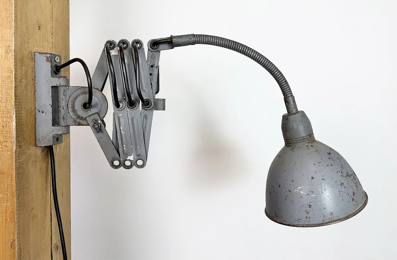 Grey Industrial Gooseneck Scissor Wall Lamp from Elektroinstala, 1960s 13