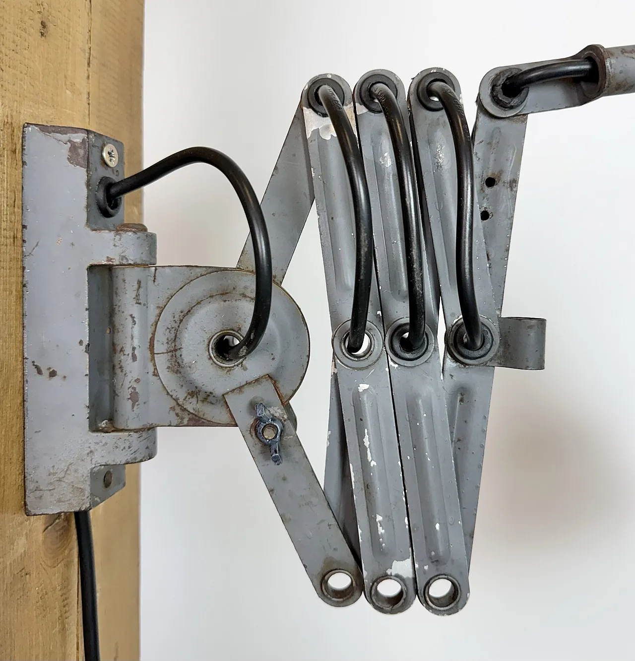 Grey Industrial Gooseneck Scissor Wall Lamp from Elektroinstala, 1960s 14