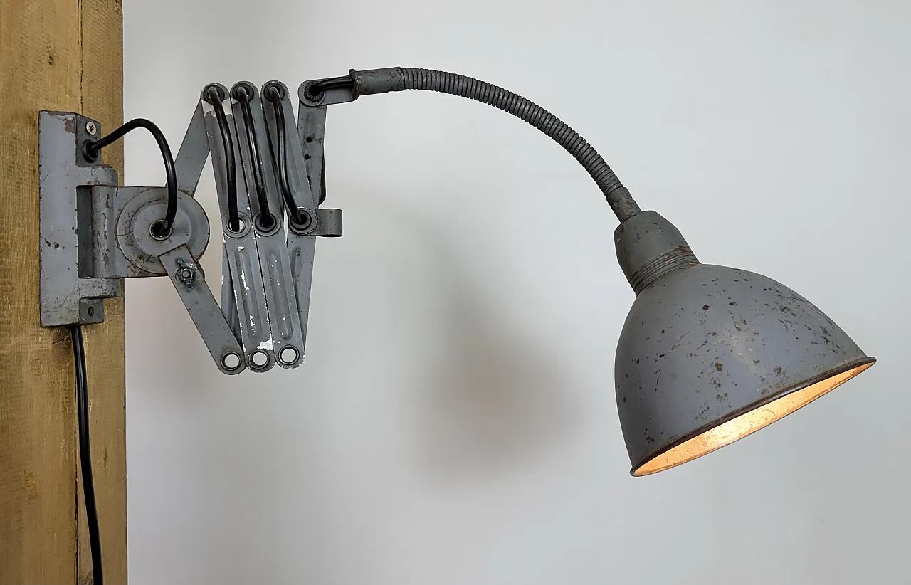 Grey Industrial Gooseneck Scissor Wall Lamp from Elektroinstala, 1960s 15