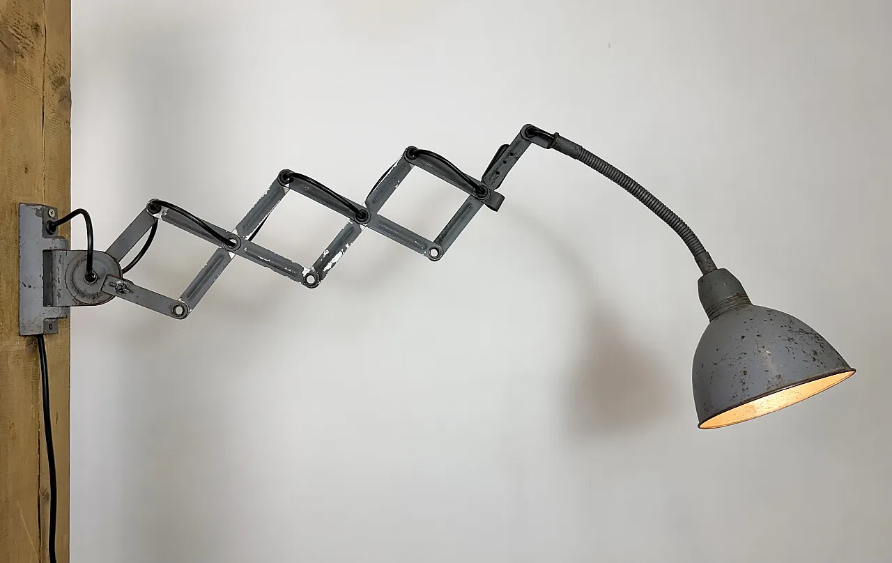 Grey Industrial Gooseneck Scissor Wall Lamp from Elektroinstala, 1960s 16