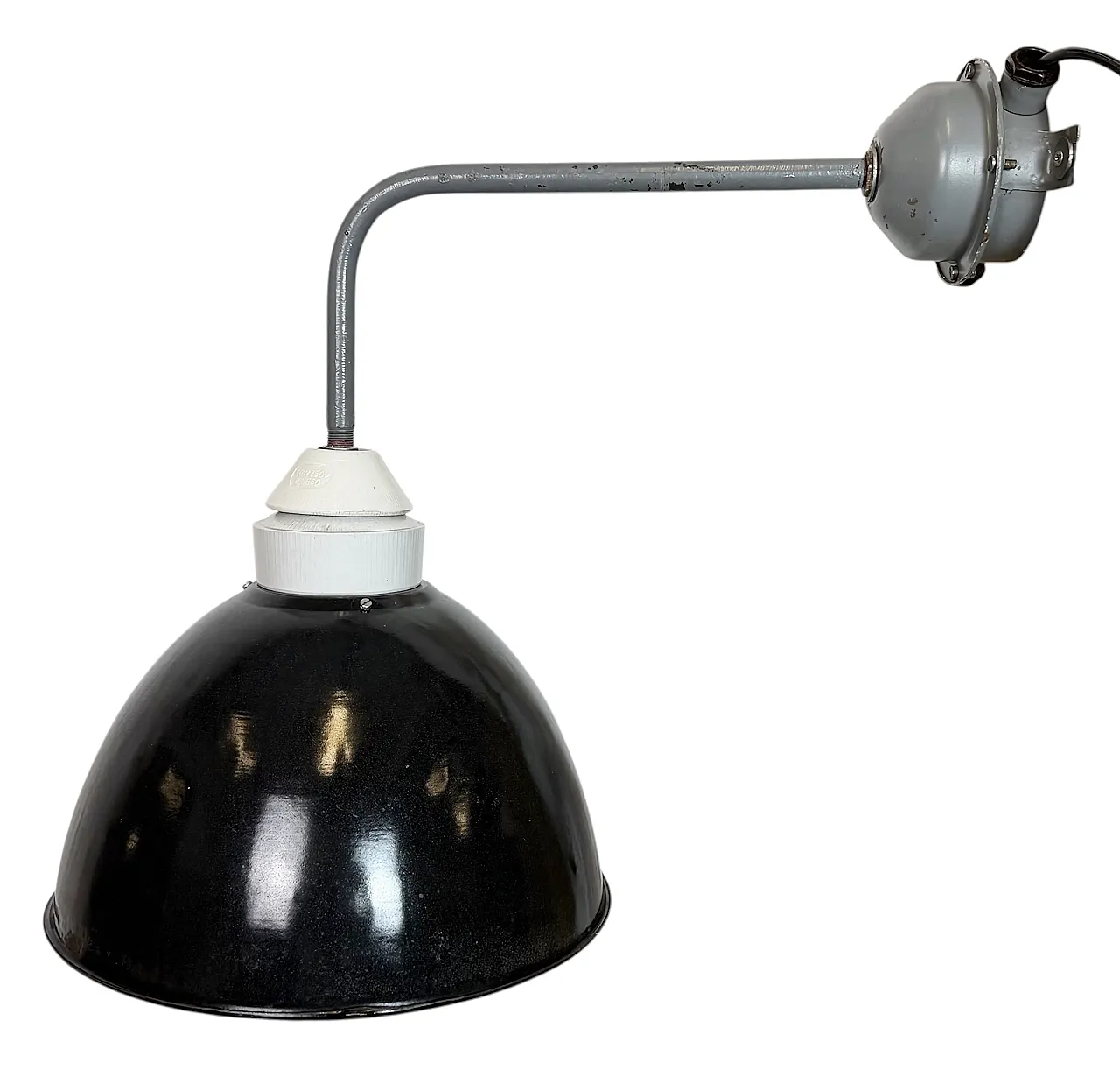 Industrial Factory Wall Lamp with Black Enamel Shade, 1960s 1