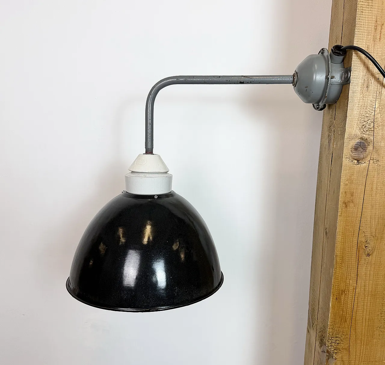 Industrial Factory Wall Lamp with Black Enamel Shade, 1960s 2