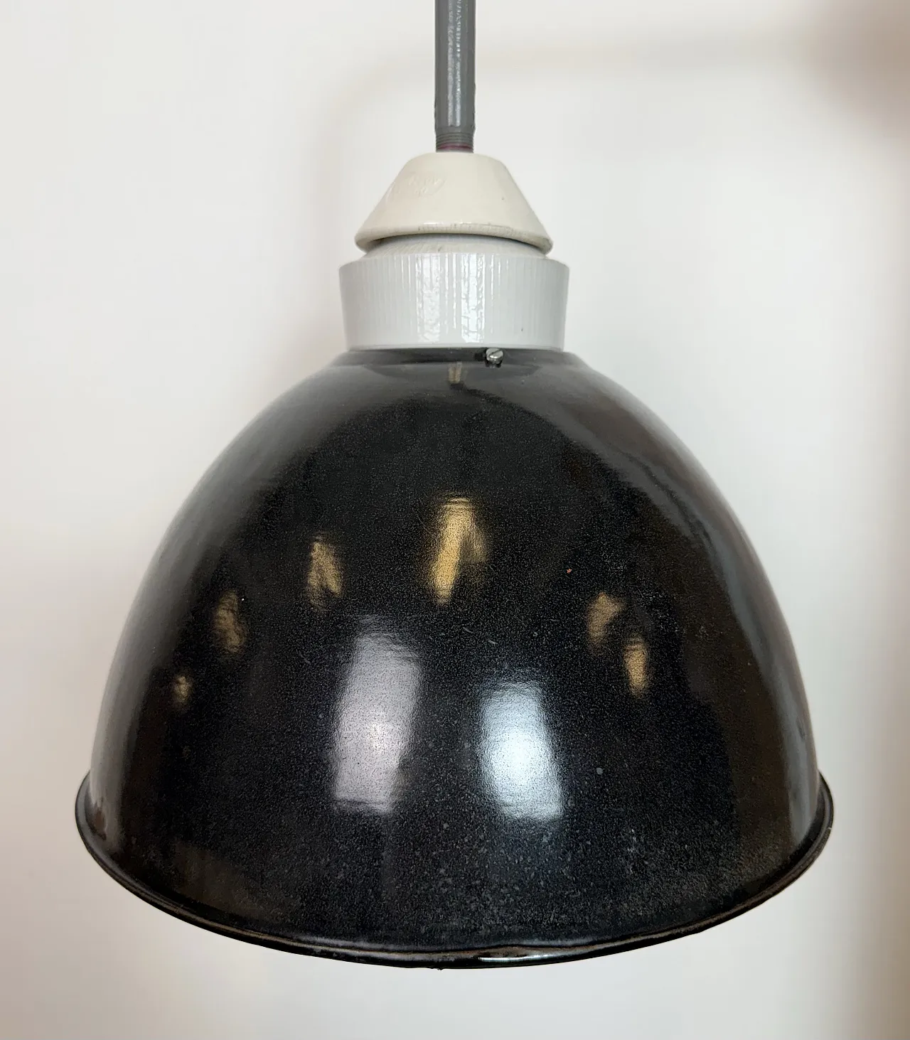 Industrial Factory Wall Lamp with Black Enamel Shade, 1960s 5