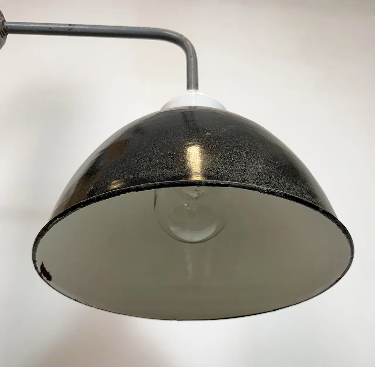Industrial Factory Wall Lamp with Black Enamel Shade, 1960s 10