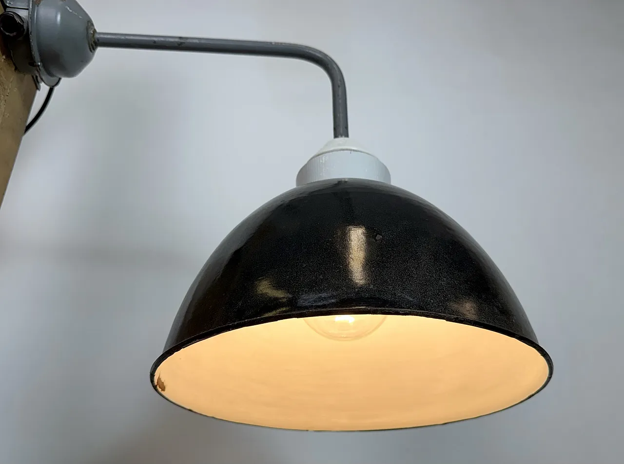 Industrial Factory Wall Lamp with Black Enamel Shade, 1960s 13