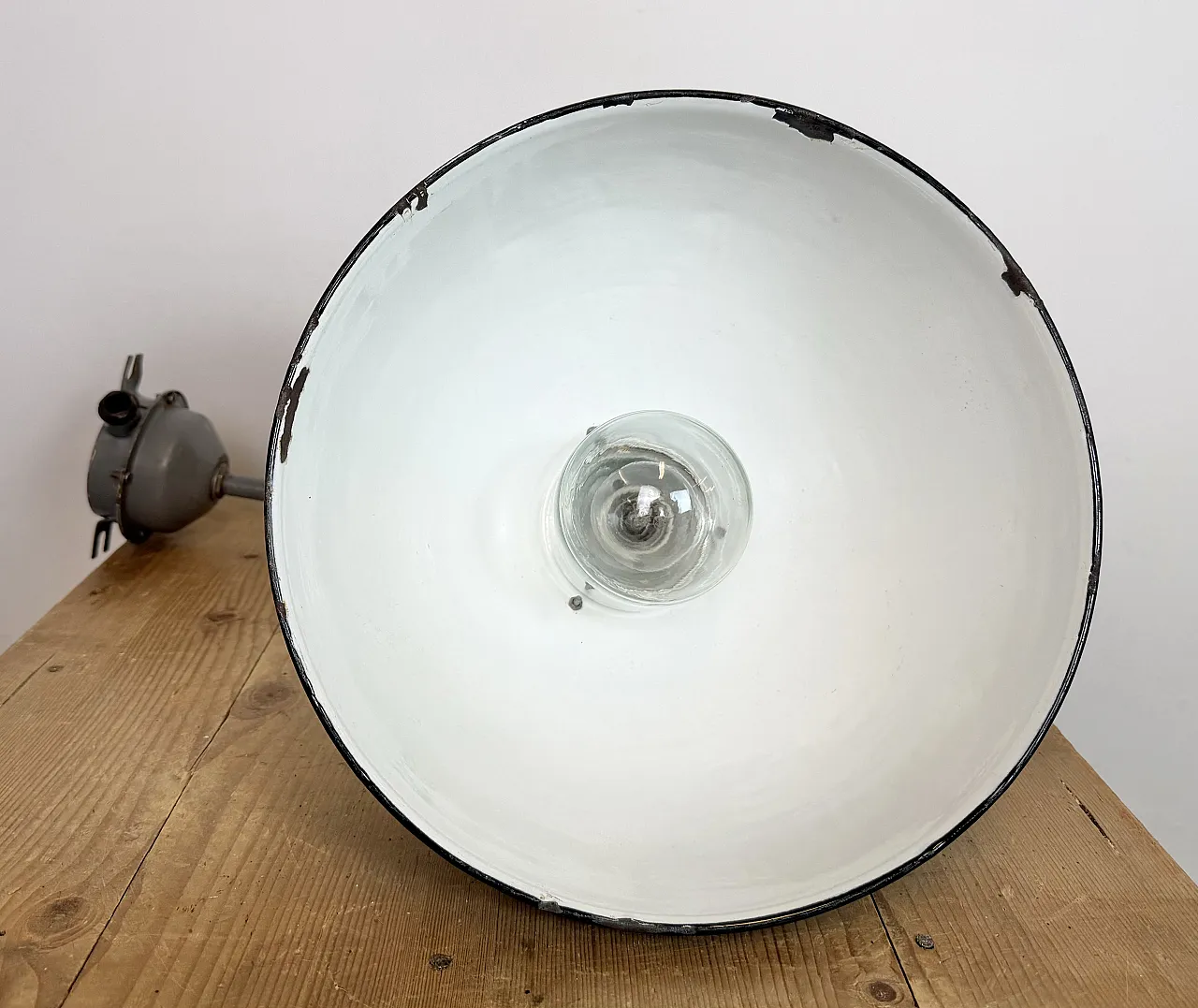 Industrial Factory Wall Lamp with Black Enamel Shade, 1960s 14