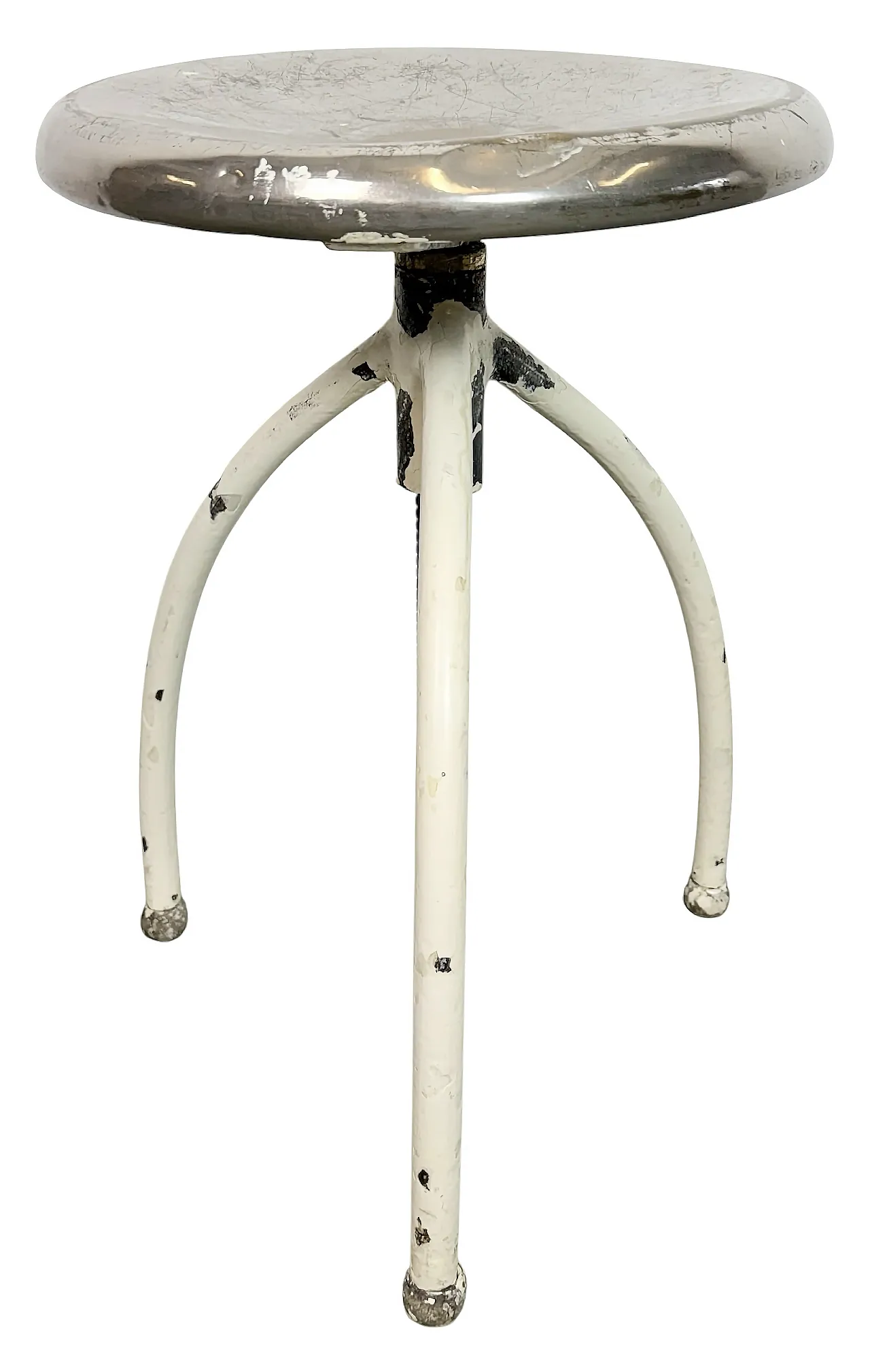 White Industrial Iron Stool, 1960s 1