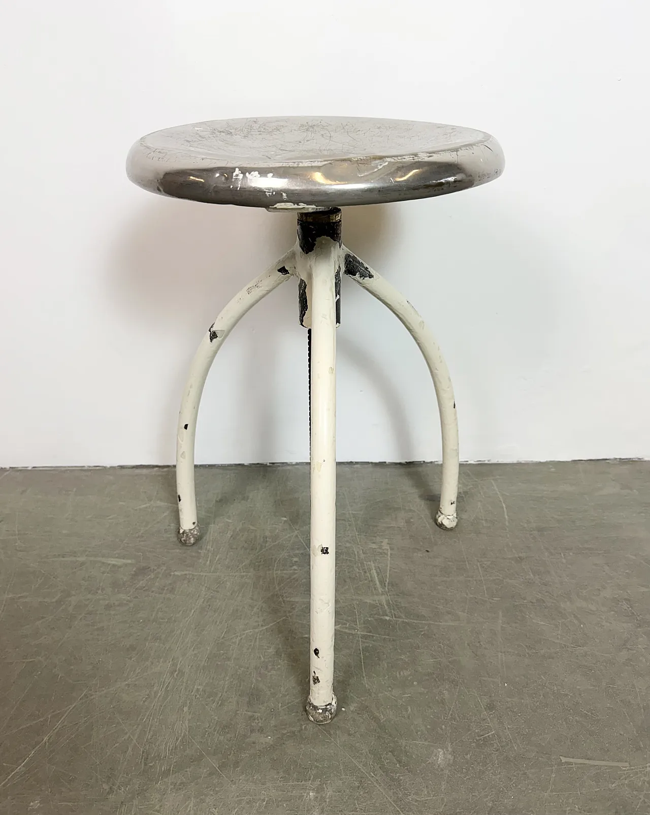 White Industrial Iron Stool, 1960s 2