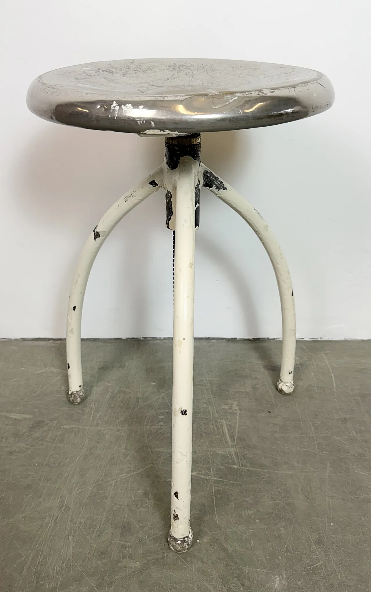 White Industrial Iron Stool, 1960s 3