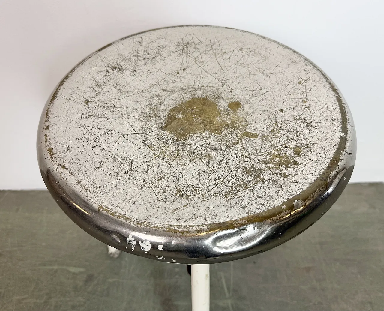 White Industrial Iron Stool, 1960s 6
